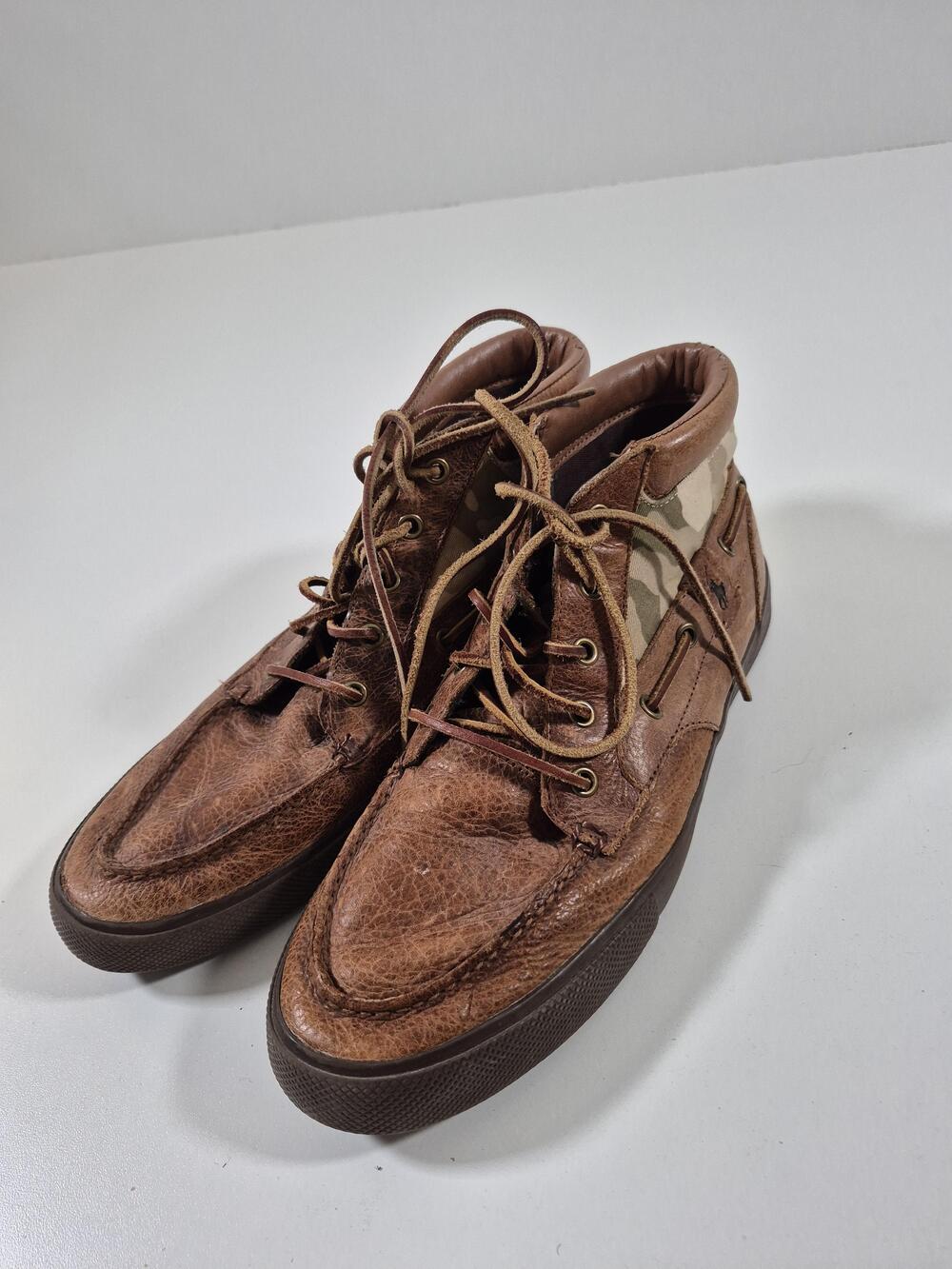 Polo Ralph Lauren Tristen Men's 10.5 Brown Camo Leather Boat Shoes